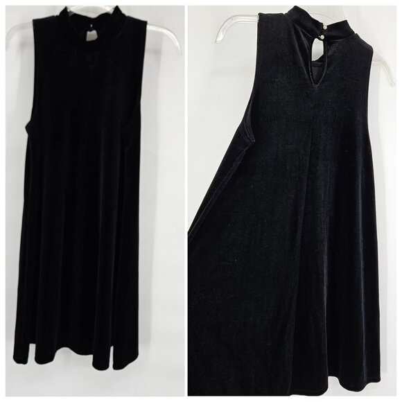 One Clothing Long Maxi A-Line Dress Medium Black Velvet Sleeveless Keyhole Back - Picture 1 of 11